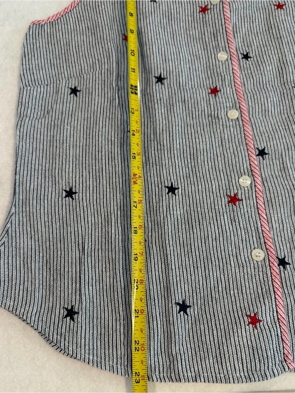 Blue-White Striped Tank with Star Embroidery -Vintage 4th of July Shirt - Picture 13 of 13
